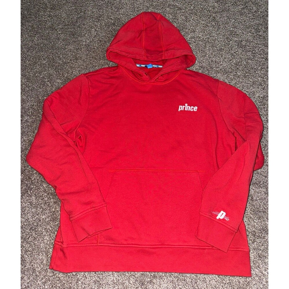 Prince Pickleball Mens Large Red Fleece Pullover Hoodie Embroidered Logo